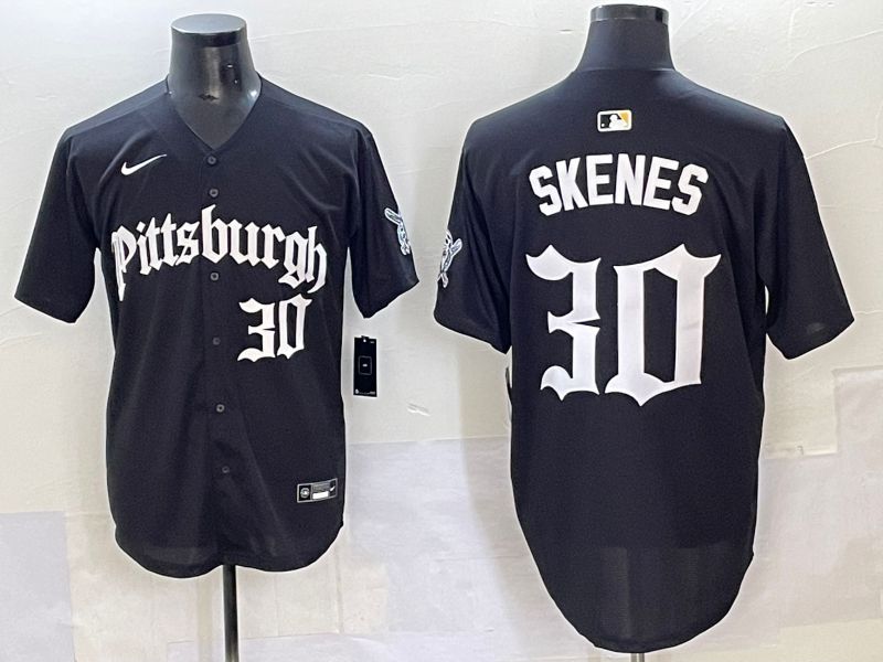 Men 2025 Pittsburgh Pirates #30 Skenes Black Five generations Joint Name Nike MLB Jersey style 9->pittsburgh pirates->MLB Jersey